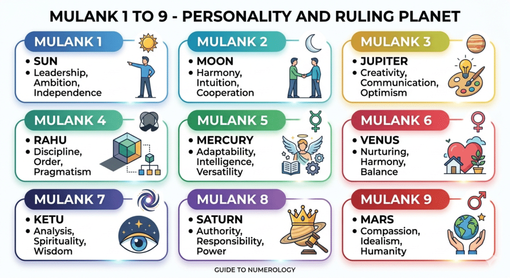 Mulank 1 to 9 - Personality and Ruling Planet