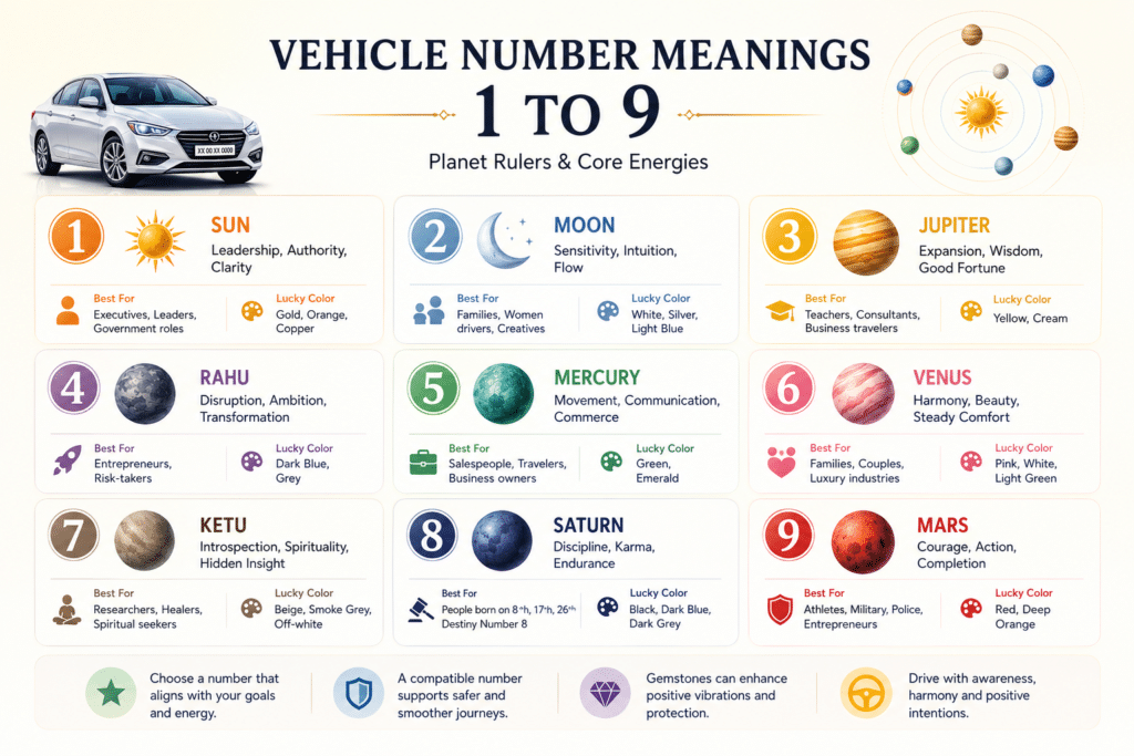 Vehicle Number Meanings 1 to 9 - Planet Rulers and What Each Number Means